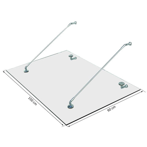 Rootz Canopy - Tempered Glass Door Canopy - Stainless Steel Awning - Modern Design - Maximum Brightness - Easy Assembly - 1500L x 900W x 12D mm