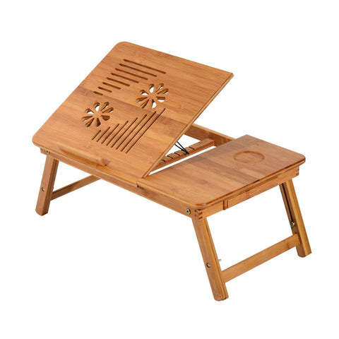 Rootz Bamboo Laptop Table - Bed Table - Folding Table - Eco-Friendly Design - Adjustable Height - 55x35x22-30cm