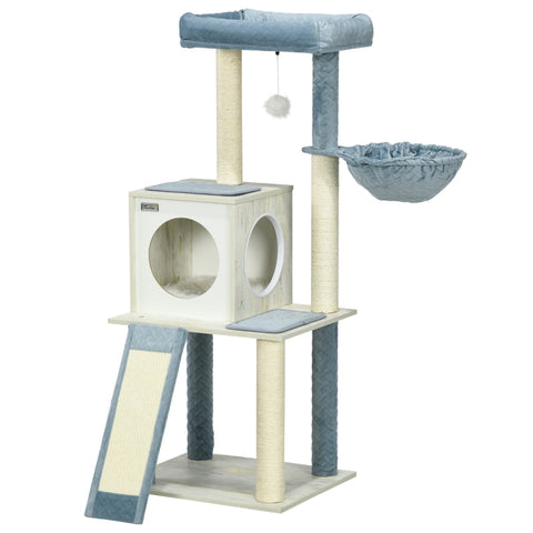 Rootz Ultimate Cat Tree - Scratching Post - Cat Tower - Hammock, Bed, Toys - 48cm x 40cm x 114cm - Chipboard, Velvet, Sisal