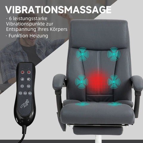 Rootz Massage Office Chair - Computer Chair with Lumbar Heating - Recliner Chair - Microfiber Fabric - 65cm x 74cm x 119cm