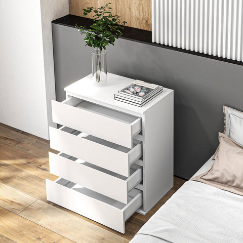 Rootz 4 Drawer Chest - Storage Furniture - Minimalist Design - Handleless - 60 x 40 x 80 cm - White Finish for Modern Elegance