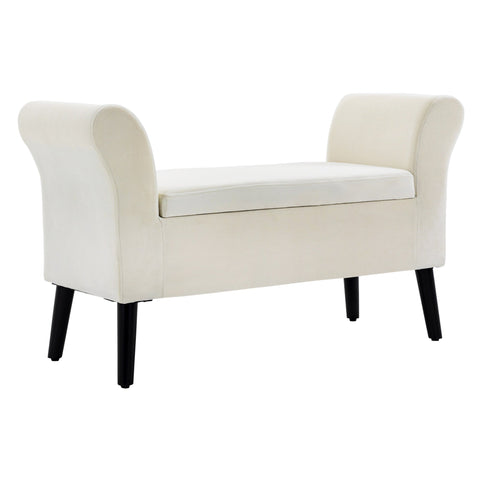 Rootz Cream White Bench with Storage - Upholstered Seat - Elegant Design - Spacious Space - 111.5cm x 41cm x 65cm