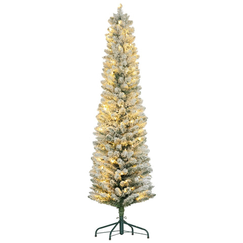 Rootz Snow-Covered Artificial Christmas Tree - Greenery Tree - LED Fairy Lights - Slim Shape - Lush Appearance - 52cm x 180cm