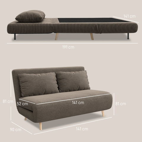 Rootz Sofa Bed Brown - Guest Bed - Convertible Couch - 3-Way Adjustable Backrest - Maximum Comfort - 141 x 90 x 81 cm