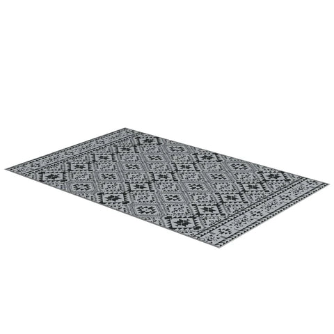 Rootz Outdoor Reversible Carpet - Outdoor Rug - Geometric Rug - Waterproof - Non-woven Fabric - Black + Grey - 182x274cm