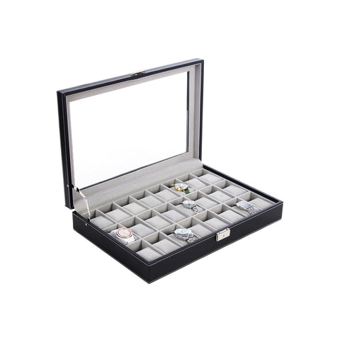 Rootz Large Watch Box - Timepiece Organizer - Jewelry Storage - Glass Window - Lockable - 35cm x 22cm x 8cm