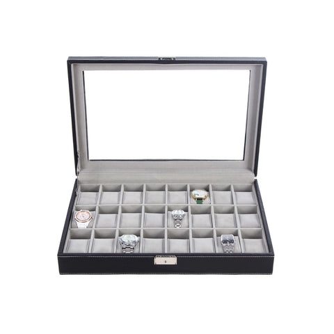 Rootz Large Watch Box - Timepiece Organizer - Jewelry Storage - Glass Window - Lockable - 35cm x 22cm x 8cm