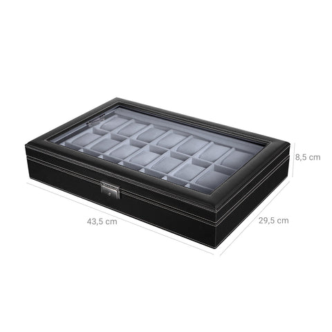 Rootz Large Watch Box - Timepiece Organizer - Jewelry Storage - Glass Window - Lockable - 35cm x 22cm x 8cm