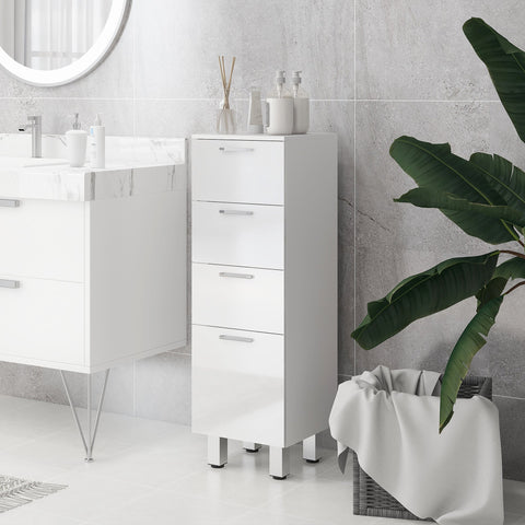 Rootz Bathroom Cabinet - Bathroom Storage Unit - 4 Drawer Organizer - Space-Saving Design - 30cm x 30cm x 93cm - White Chipboard