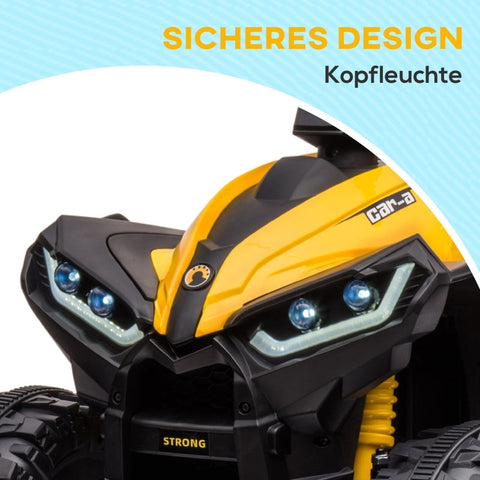 Rootz Kids Electric Quad - Ride on 4 Wheeler - Yellow + Black - LED Headlights - MP3 Player - 83cm x 53cm x 55.5cm