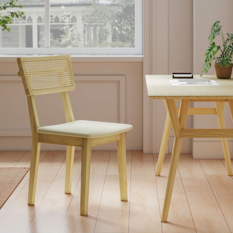 Rootz Dining Room Chair - Rattan Chair - Dining Seat - Stable Rubber Wood - 46.5b x 85h cm - Elegant Design and Comfort