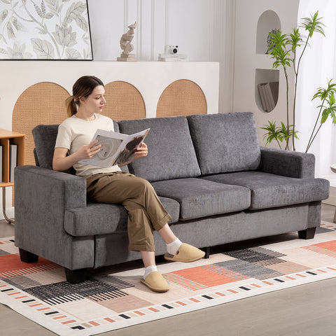 Rootz 3-Seater Sofa - Living Room Couch - Upholstered Sofa - Supports 360kg - 213cm x 82cm x 90cm - Grey Fabric Cover