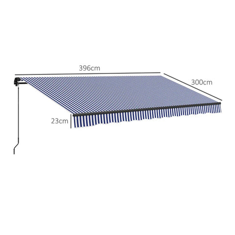 Rootz Sun Awning - Wall Mount - Awning Patio - Hand Crank - Weather Resistant - Aluminum-Metal - Blue - White - 365cm X 300cm