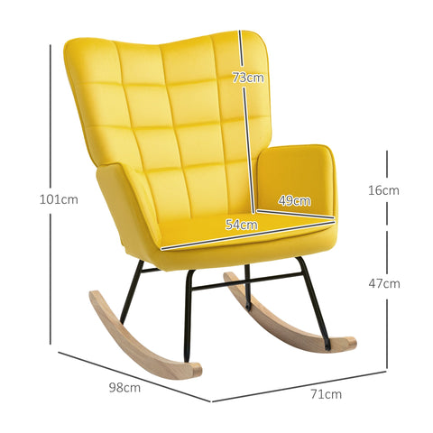 Rootz Rocking Chair - Velvet Chair - Steel Frame - Relaxation - 71 x 98 x 101 cm - Yellow Velvet Cover