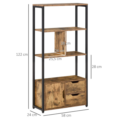 Rootz Industrial Bookcase - Storage Shelf - Cabinet Unit - Reclaimed Wood - 58cm x 24cm x 122cm