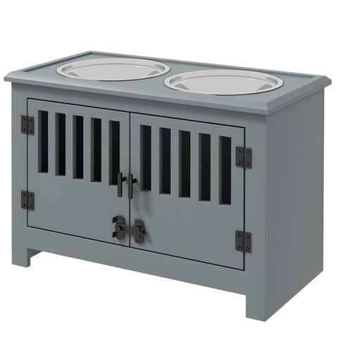 Rootz Grey Elevated Dog Bowl Station - Raised Pet Feeder - Large Dog Food Stand - Reduces Neck Strain - 60cm x 30cm x 43cm