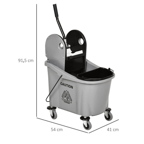 Rootz Industrial Cleaning Cart - Janitorial Cart - Mop Bucket - 36L Capacity - Water Separator - Non-Marking Wheels - Plastic and Metal - 54cm x 41.5cm x 91.5cm