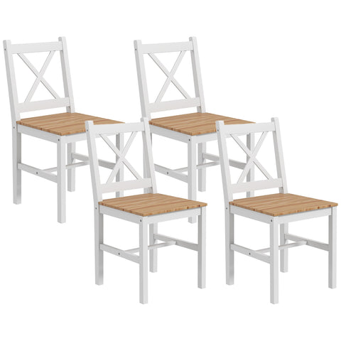Rootz 4 Piece Dining Room Chair Set - Kitchen Chairs - Coastal Style - Sturdy Pine Wood - 41x46.5x86cm