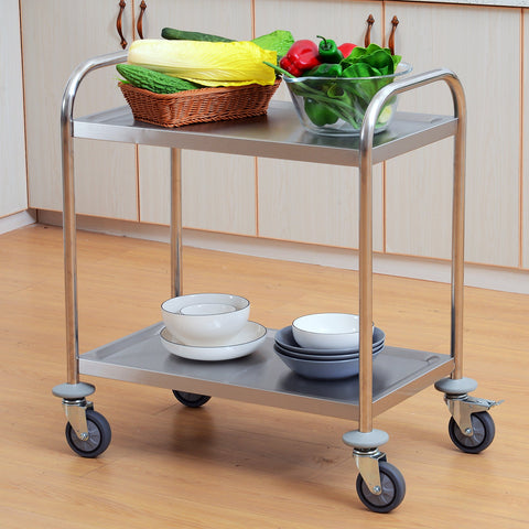 Rootz Serving Trolley - Kitchen Cart - Rolling Storage - Durable & Stylish - 71L x 41W x 81H cm - Chrome-Plated Stainless Steel