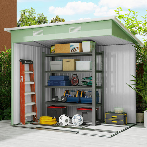 Rootz Equipment Shed - Garden Storage - Metal Device House - Outdoor Organizer - 2.3 m² - 207 x 130 x 182 cm - Green