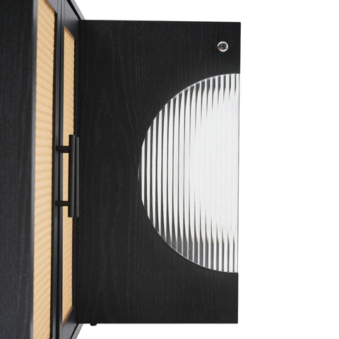 Rootz Sideboard with Rattan Glass Doors - Storage Cabinet - Buffet Table - Large Storage Space - 160L x 40W x 80H cm