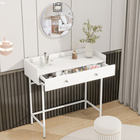 Rootz Dressing Table with Mirror - Vanity Table - Makeup Desk - Large Storage - 95cm x 40cm x 93-138cm