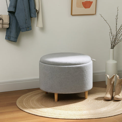 Rootz Upholstered Grey Stool - Footrest - Coffee Table - Hidden Storage - 56cm x 56cm x 42cm