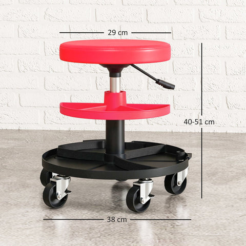 Rootz Workshop Stool - Garage Seat - Mechanic Chair - Height Adjustable - Resilient Up to 135kg - 40-51cm - Red