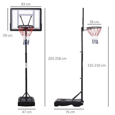 Rootz Height Adjustable Basketball Hoop - Standing Hoop - Performance Base - Unbreakable Backboard - 83cm x 59cm x 203-258cm