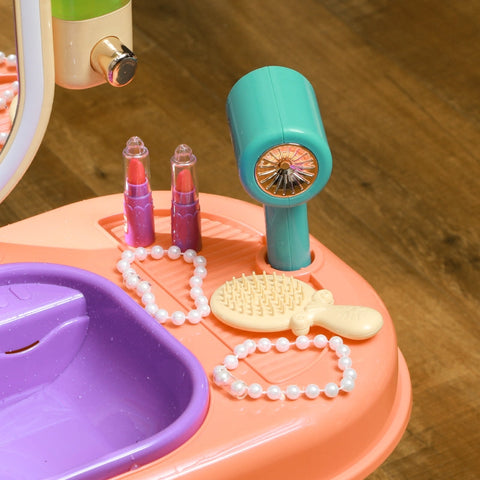 Rootz Children's Dressing Table Set - Vanity Table - Magic Mirror - LED Lights - Interactive Music - Realistic Sink - Functional Faucet - Purple - Plastic & Acrylic - 55cm x 29cm x 71cm