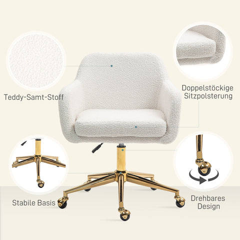 Rootz Height-Adjustable HomeOffice Chair - Desk Chair - Swivel Chair - Luxurious Comfort - 60x61x79-88cm - White Velvety Cover