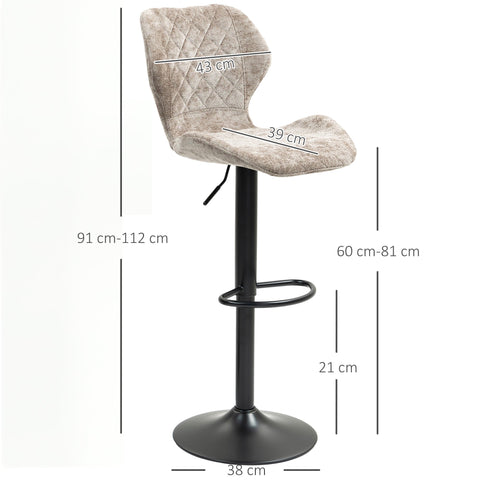 Rootz Set of 2 Bar Chairs - Kitchen Stools - Height-Adjustable Counter Stools - Ultimate Comfort - 48cm x 51.5cm x 91-112cm