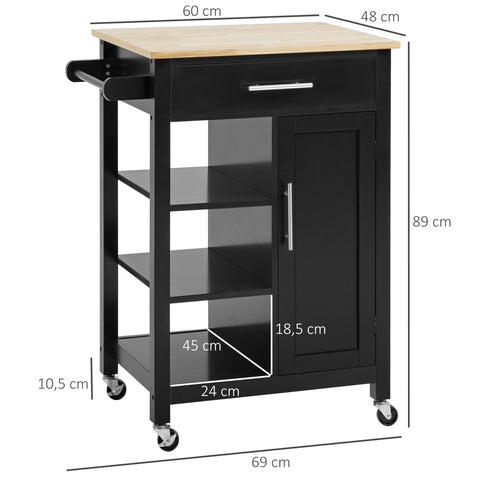 Rootz Kitchen Trolley with Wheels - Serving Trolley - Storage Cart - Easy Mobility - 69W x 48D x 89H cm