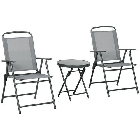 Rootz Outdoor Bistro Furniture Set - Garden Bistro Set - Folding Bistro Set - Tempered Glass - Mesh Fabric - Light Gray - 53.5cm x 64cm x 93cm