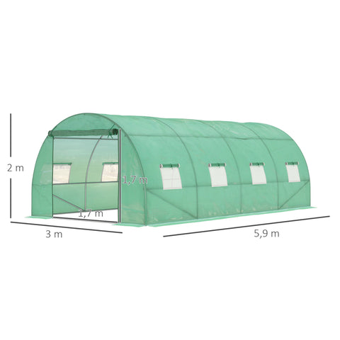 Rootz Film Greenhouse - Walk-in Greenhouse - Polytunnel - Weather Protection - 590cm x 300cm x 200cm - Galvanized Steel Frame