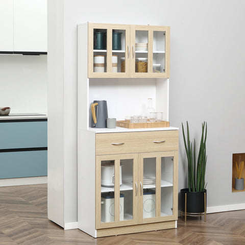 Rootz Tall Kitchen Buffet Cabinet - Dining Room Storage - Glass Door Cupboard - Ample Storage - 80 x 40 x 180 cm