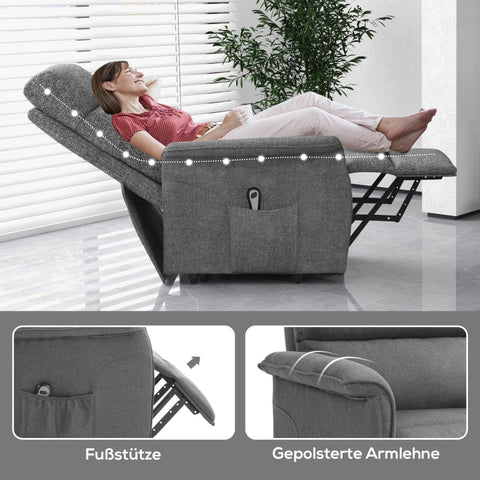 Rootz Electric Recliner Chair - TV Chair - Adjustable Armchair - Hydraulic Lift - Remote Control - Gray - 66cm x 90cm x 96cm