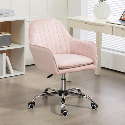Rootz Pink Desk Chair - Adjustable Office Chair - Rotating Home Chair - Velvet Comfort - 57cm L x 58cm W x 84-97cm H