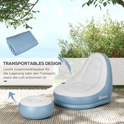 Rootz Inflatable Chair Set - Air Chair - Outdoor Lounger - Ergonomic Design - Durable Plastic - Convenient Cup Holder - 125cm x 100cm x 87cm - White + Blue