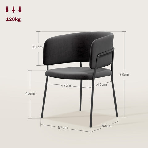 Rootz Dining Chair Set - Kitchen Chairs - Velvet Upholstery - Padded Seats - Steel Frame - 57cm x 53cm x 73cm