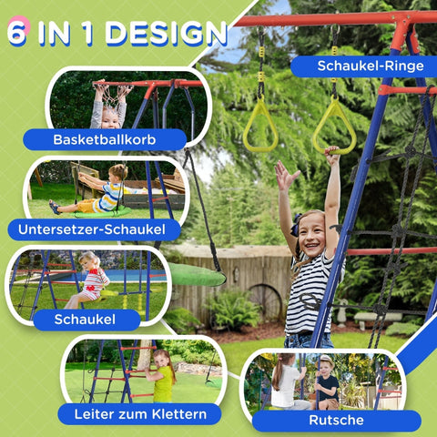 Rootz Swing Frame - Kids Playground Set - Children's Outdoor Playset - Durable Steel Frame - Adjustable Ropes - Multi-Activity Fun - 435cm x 135cm x 177cm