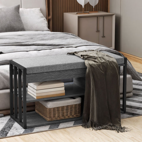 Rootz Shoe Storage Bench - Shoe Rack - Shoe Cabinet - 5cm Upholstered Comfort - 86cm x 30cm x 45.4cm - Grey