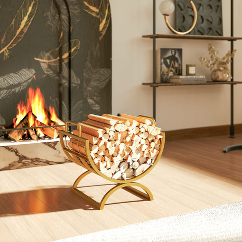 Rootz Firewood Rack Indoor - Log Holder - Wood Storage Stand - Stylish Gold Metal, Space-Saving, Durable - 46 x 36 x 41 cm