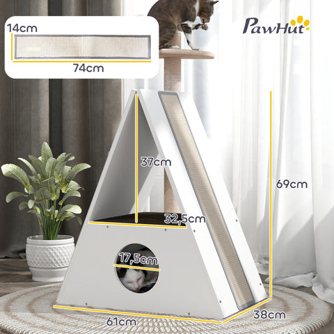 Rootz Katzenhaus 2-Level Cat House - Cat Condo - Cat Shelter - Scratch Areas - Plush Carpets - 61x38x69cm