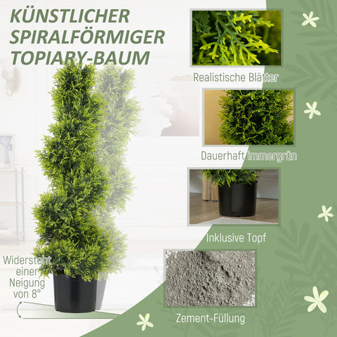 Rootz Artificial Cypress 90cm Plant - Spiral Topiary - Faux Greenery - UV Resistant for Indoor/Outdoor - 16.5cm Pot