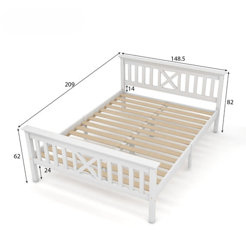 Rootz Double Bed with Headboard - Pinewood Bed - MDF Frame - Durable Storage Solution - 148.5L x 209P x 82H cm