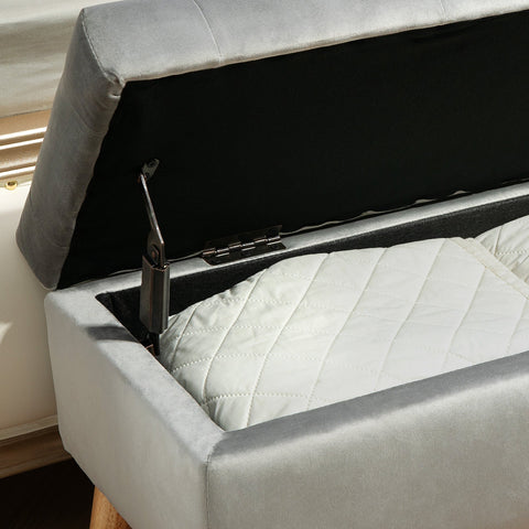 Rootz Upholstered Storage Bench - Velvet Stool - Padded Chest - Comfort Seating - 80cm x 35cm x 40cm - Grey