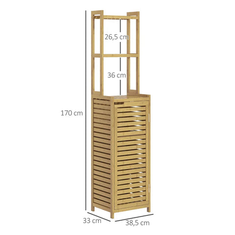 Rootz Bathroom Shelf - Toilet Shelf - 3 Shelves - 1 Cabinet - Water Resistant - Bamboo - Natural - 38.5 cm x 33 cm x 170 cm