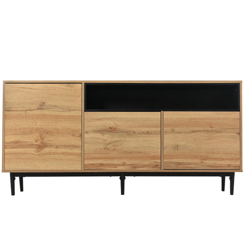 Rootz Modern Sideboard - Buffet Cabinet - Storage Console - Adjustable Shelves - 160L x 35W x 76H cm - Black Wood Finish - Easy Assembly