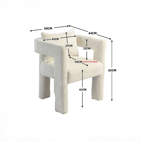 Rootz Beige Chenille Lounge Chair - Single Seat - Hollow Armrests - Ergonomic Design - 60L x 44W x 65H cm